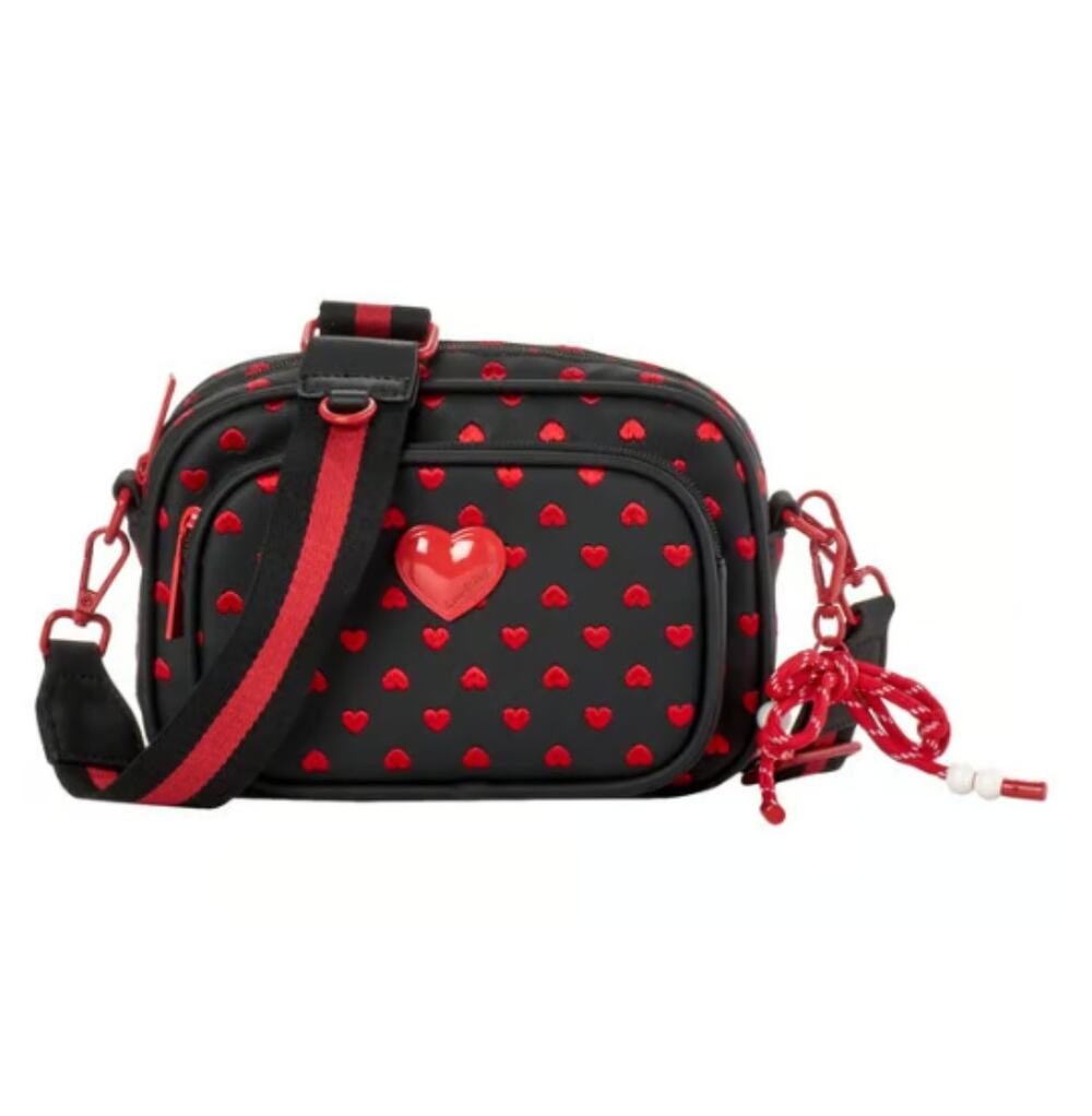 Betsey Johnson Lia Bag Black Red Heart Camera Crossbody Romantic Purse Handbag